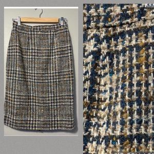 Vintage TWEED Textured Woven Mix Expert Tailored 80s Straight Midi Skirt- M